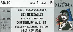 Ticket Of Les Miserables in Palace Threter, London